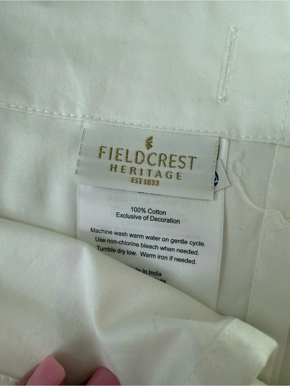 Fieldcrest Luxury Border Stripe Shower Curtain, White & Navy Blue, Like New